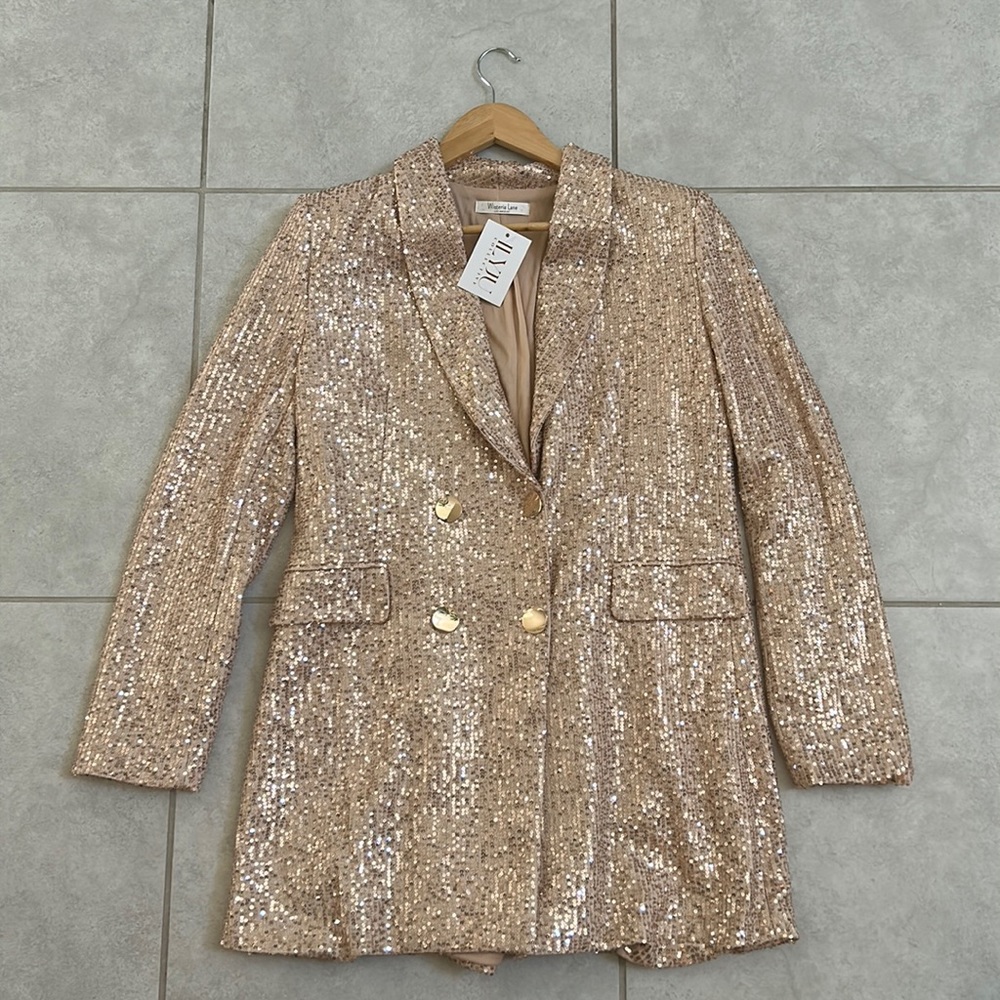 Fully embellished champagne blazer dress